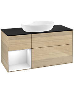 Villeroy und Boch Finion Villeroy und Boch FA62GFPC 120cm, plaque de recouvrement noir mat, étagères Laque blanche brillante, Oak Veneer