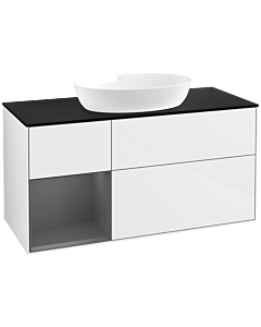 Villeroy und Boch Finion Villeroy und Boch FA62GKGF 120cm, plaque de recouvrement noir mat, étagères laqué mat anthracite, laqué blanc brillant