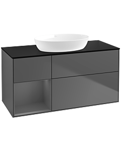 Villeroy und Boch Finion Villeroy und Boch FA62GKGK 120cm, plaque de recouvrement noir mat, étagères laqué anthracite mat, anthracite mat