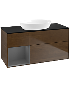 Villeroy und Boch Finion Villeroy und Boch FA62GKGN 120cm, plaque de recouvrement noir mat, étagères laqué anthracite mat, placage noyer