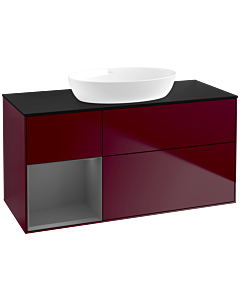 Villeroy und Boch Finion Villeroy und Boch FA62GKHB 120cm, plaque de recouvrement noir mat, étagères laqué mat anthracite, Peony Matt