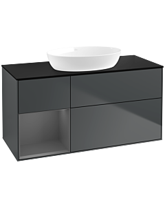 Villeroy und Boch Finion Villeroy und Boch FA62GKHG 120cm, plaque de recouvrement noir mat, étagères laqué anthracite mat, Midnight Blue Matt Lacquer