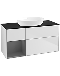 Villeroy und Boch Finion Villeroy und Boch FA62GKMT 120cm, plaque de recouvrement noire mate, étagères laquées anthracite mat, laqué blanc mat