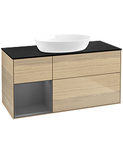 Villeroy und Boch Finion Villeroy und Boch FA62GKPC 120cm, plaque de recouvrement noir mat, étagères laqué mat anthracite, Oak Veneer