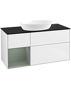 Villeroy und Boch Finion Villeroy und Boch FA62GMGF 120cm, plaque de recouvrement noir mat, étagères laqué olive mat, laqué blanc brillant