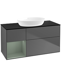 Villeroy und Boch Finion Waschtischunterschrank FA62GMGK 120cm, Abdeckplatte black matt, Regale Olive matt lacquer, Anthracite matt