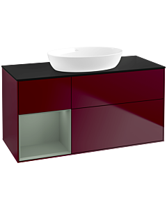 Villeroy und Boch Finion Waschtischunterschrank FA62GMHB 120cm, Abdeckplatte black matt, Regale Olive matt lacquer, Peony Matt