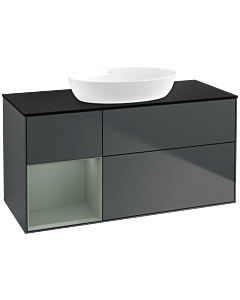 Villeroy und Boch Finion Waschtischunterschrank FA62GMHG 120cm, Abdeckplatte black matt, Regale Olive matt lacquer, Midnight Blue Matt Lacquer