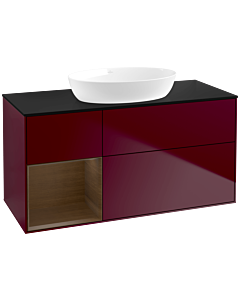 Villeroy und Boch Finion Waschtischunterschrank FA62GNHB 120cm, Abdeckplatte black matt, Regale Walnut Veneer, Peony Matt