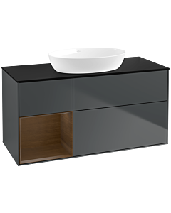 Villeroy und Boch Finion Villeroy und Boch FA62GNHG 120cm, plaque de recouvrement noir mat, étagères Walnut Veneer , Midnight Blue Matt Lacquer