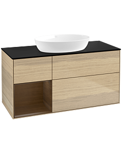 Villeroy und Boch Finion Villeroy und Boch FA62GNPC 120cm, plaque de recouvrement noir mat, étagères Walnut Veneer , Oak Veneer