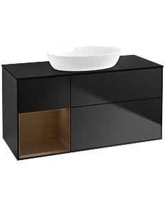 Villeroy und Boch Finion Villeroy und Boch FA62GNPD 120cm, plaque de recouvrement noir mat, étagères Walnut Veneer , laqué noir mat