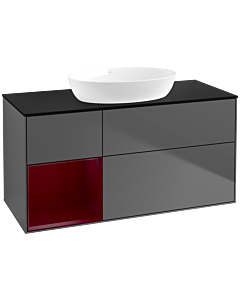 Villeroy und Boch Finion Villeroy und Boch FA62HBGK 120cm, plaque de recouvrement noir mat, étagères Peony laqué mat, anthracite mat