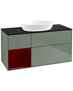 Villeroy und Boch Finion Villeroy und Boch FA62HBGM 120cm, plaque de recouvrement noir mat, étagères Peony laqué mat, Olive Matt Lacquer