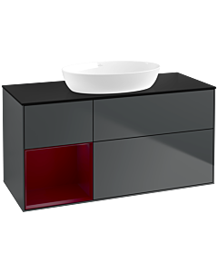 Villeroy und Boch Finion Villeroy und Boch FA62HBHG 120cm, plaque de recouvrement noir mat, étagères Peony laqué mat, Midnight Blue Matt Lacquer