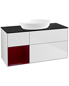 Villeroy und Boch Finion Villeroy und Boch Finion FA62HBMT 120cm, cover plate black matt, shelves Peony matt lacquer, white matt lacquer