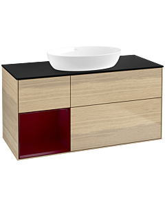 Villeroy und Boch Finion Villeroy und Boch FA62HBPC 120cm, plaque de recouvrement noir mat, étagères Peony laqué mat, Oak Veneer