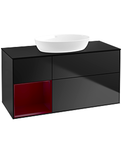 Villeroy und Boch Finion Waschtischunterschrank FA62HBPD 120cm, Abdeckplatte black matt, Regale Peony matt lacquer, Black matt lacquer