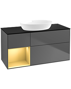 Villeroy und Boch Finion Villeroy und Boch FA62HFGK 120cm, plaque de recouvrement noir mat, étagères laqué or mat, anthracite mat