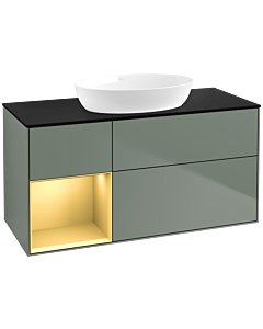 Villeroy und Boch Finion Waschtischunterschrank FA62HFGM 120cm, Abdeckplatte black matt, Regale Gold matt lacquer, Olive Matt Lacquer
