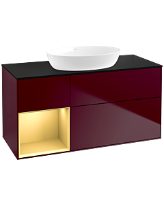 Villeroy und Boch Finion Villeroy und Boch FA62HFHB 120cm, plaque de recouvrement noir mat, étagères laqué mat or, Peony Matt