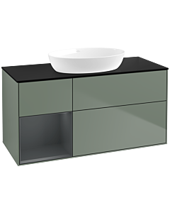 Villeroy und Boch Finion Waschtischunterschrank FA62HGGM 120cm, Abdeckplatte black matt, Regale Midnight matt lacquer, Olive Matt Lacquer