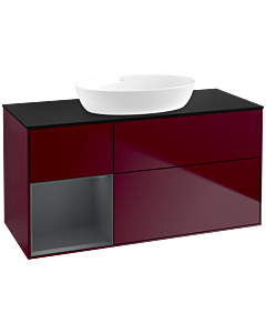 Villeroy und Boch Finion Waschtischunterschrank FA62HGHB 120cm, Abdeckplatte black matt, Regale Midnight matt lacquer, Peony Matt