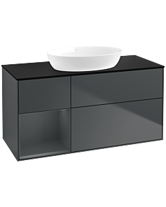 Villeroy und Boch Finion Villeroy und Boch FA62HGHG 120cm, plaque de recouvrement noir mat, étagères laqué mat Midnight, Midnight Blue Matt Lacquer