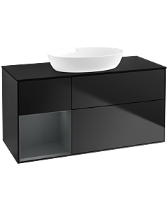 Villeroy und Boch Finion Waschtischunterschrank FA62HGPD 120cm, Abdeckplatte black matt, Regale Midnight matt lacquer, Black matt lacquer