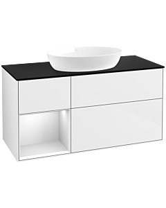 Villeroy und Boch Finion Waschtischunterschrank FA62MTGF 120cm, Abdeckplatte black matt, Regale White matt lacquer, Glossy white lacquer