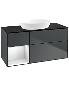 Villeroy und Boch Finion Villeroy und Boch FA62MTHG 120cm, plaque de recouvrement noir mat, étagères laqué blanc mat, Midnight Blue Matt Lacquer