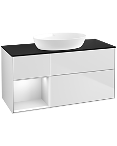 Villeroy und Boch Finion Villeroy und Boch FA62MTMT 120cm, plaque de recouvrement noir mat, étagères laqué blanc mat, laqué blanc mat