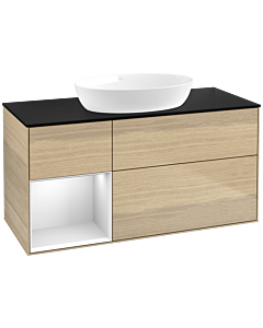 Villeroy und Boch Finion Waschtischunterschrank FA62MTPC 120cm, Abdeckplatte black matt, Regale White matt lacquer, Oak Veneer