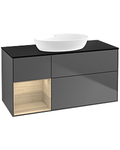 Villeroy und Boch Finion Waschtischunterschrank FA62PCGK 120cm, Abdeckplatte black matt, Regale Oak Veneer, Anthracite matt