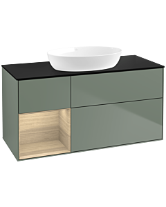 Villeroy und Boch Finion Waschtischunterschrank FA62PCGM 120cm, Abdeckplatte black matt, Regale Oak Veneer, Olive Matt Lacquer