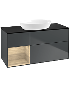 Villeroy und Boch Finion Waschtischunterschrank FA62PCHG 120cm, Abdeckplatte black matt, Regale Oak Veneer, Midnight Blue Matt Lacquer