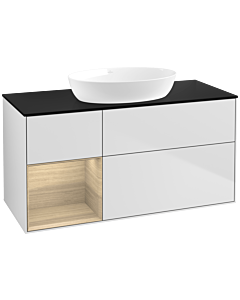 Villeroy und Boch Finion Villeroy und Boch FA62PCMT 120cm, plaque de recouvrement noir mat, étagères Oak Veneer , laqué blanc mat