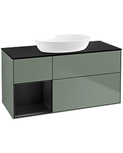 Villeroy und Boch Finion Waschtischunterschrank FA62PDGM 120cm, Abdeckplatte black matt, Regale Black matt lacquer, Olive Matt Lacquer