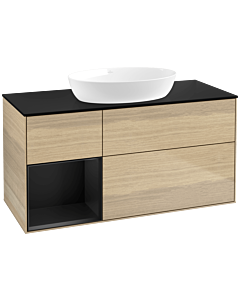 Villeroy und Boch Finion Waschtischunterschrank FA62PDPC 120cm, Abdeckplatte black matt, Regale Black matt lacquer, Oak Veneer