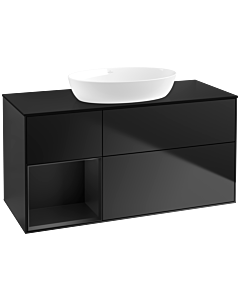 Villeroy und Boch Finion Villeroy und Boch FA62PDPD 120cm, plaque de recouvrement noire mate, étagères en laque noire mate, laque noire mate