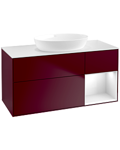 Villeroy und Boch Finion Villeroy und Boch FA71GFHB 120cm, plaque de recouvrement blanc mat, étagères Laque blanche brillante, Peony Matt