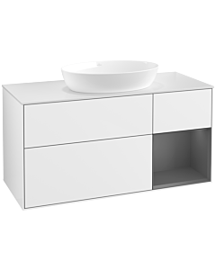 Villeroy und Boch Finion Waschtischunterschrank FA71GKGF 120cm, Abdeckplatte white matt, Regale Anthracite matt lacquer, Glossy white lacquer
