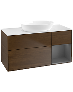 Villeroy und Boch Finion Waschtischunterschrank FA71GKGN 120cm, Abdeckplatte white matt, Regale Anthracite matt lacquer, Walnut veneer