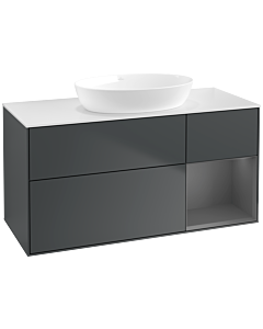 Villeroy und Boch Finion Villeroy und Boch FA71GKHG 120cm, plaque de recouvrement blanc mat, étagères laqué mat anthracite, Midnight Blue Matt Lacquer