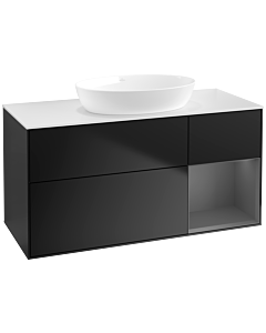 Villeroy und Boch Finion Villeroy und Boch FA71GKPD 120cm, plaque de recouvrement blanc mat, étagères laqué mat anthracite, laqué noir mat