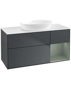 Villeroy und Boch Finion Villeroy und Boch FA71GMHG 120cm, plaque de recouvrement blanc mat, étagères laqué olive mat, Midnight Blue Matt Lacquer