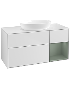 Villeroy und Boch Finion Waschtischunterschrank FA71GMMT 120cm, Abdeckplatte white matt, Regale Olive matt lacquer, White matt lacquer