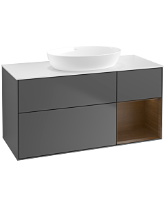 Villeroy und Boch Finion Villeroy und Boch FA71GNGK 120cm, plaque de recouvrement blanc mat, étagères Walnut Veneer , anthracite mat