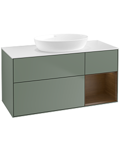 Villeroy und Boch Finion Villeroy und Boch FA71GNGM 120cm, plaque de recouvrement blanc mat, étagères Walnut Veneer , Olive Matt Lacquer