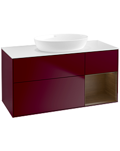 Villeroy und Boch Finion Waschtischunterschrank FA71GNHB 120cm, Abdeckplatte white matt, Regale Walnut Veneer, Peony Matt